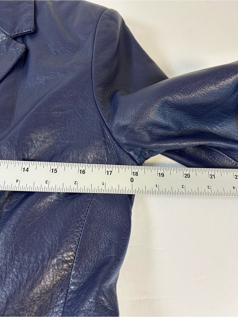 Women’s Navy Indigo Leather Blazer Jacket - Picture 9 of 10